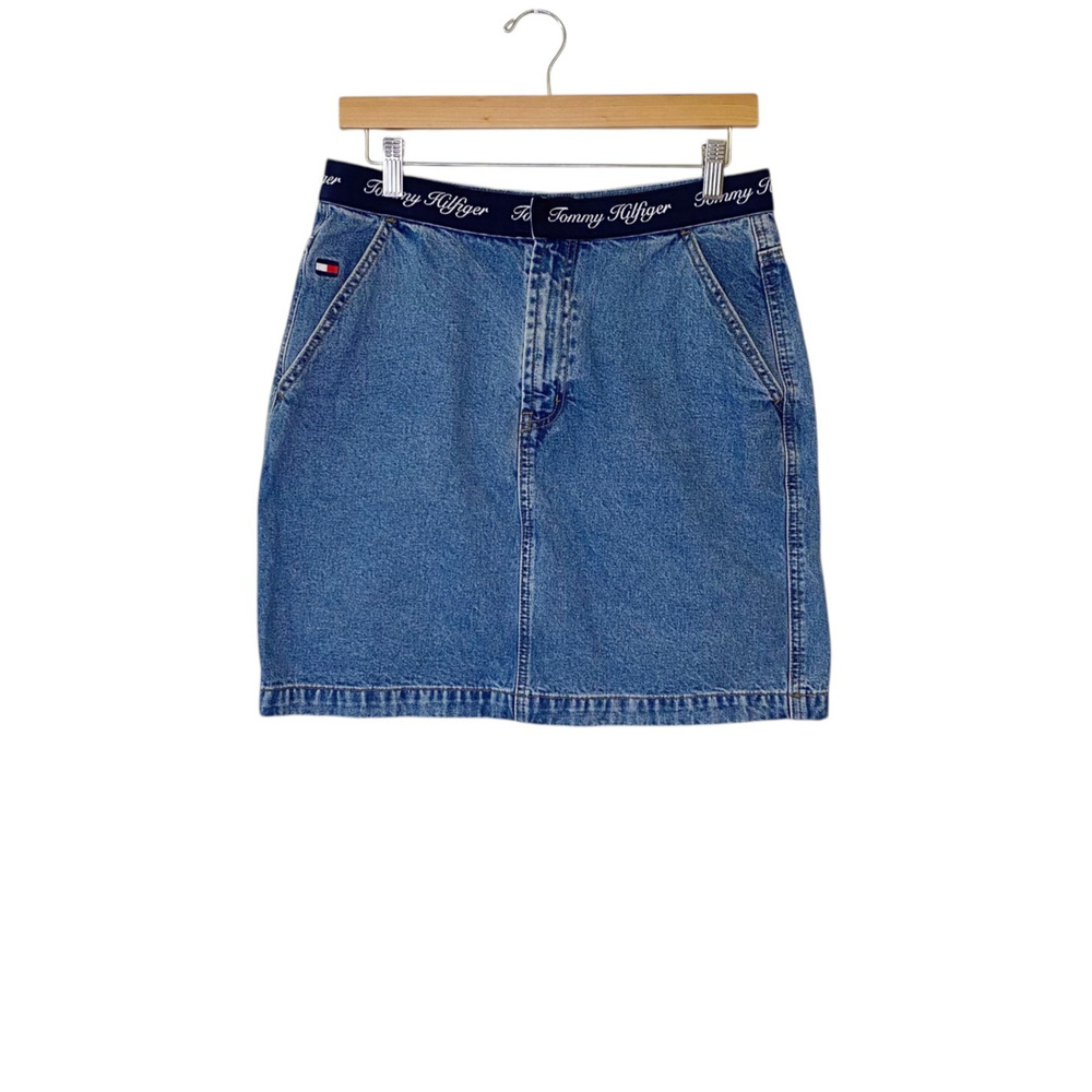 Tommy Hilfiger Skirt Jeans Womens‎ 10 Denim Blue Jean 90s Y2K Vintage Spell Out